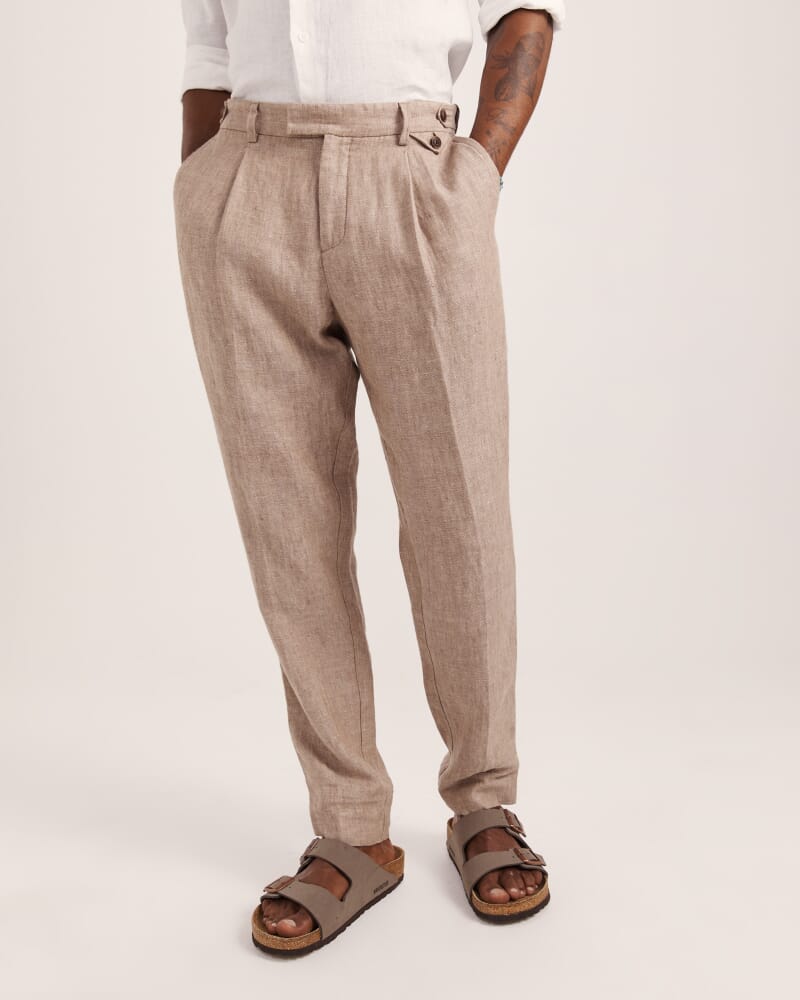 Wade Pleat Front Linen Pant in ALMOND