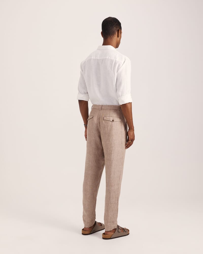 Wade Pleat Front Linen Pant in ALMOND
