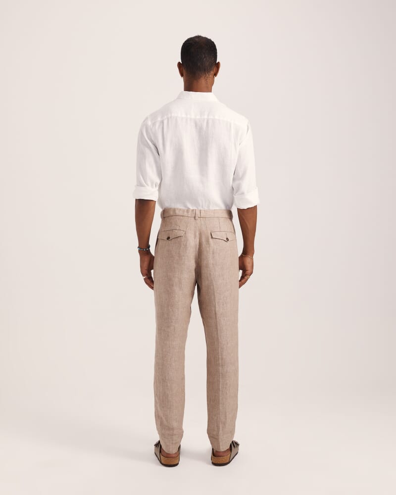 Wade Pleat Front Linen Pant in ALMOND
