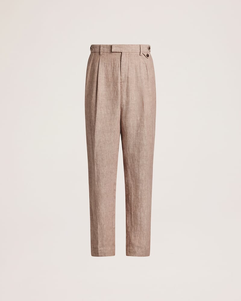 Wade Pleat Front Linen Pant in ALMOND