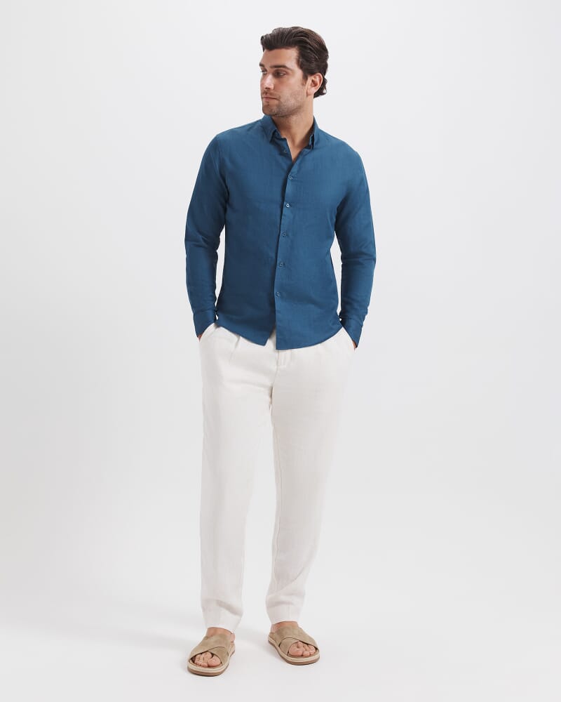 Wade Linen Blend Pant in OFF WHITE