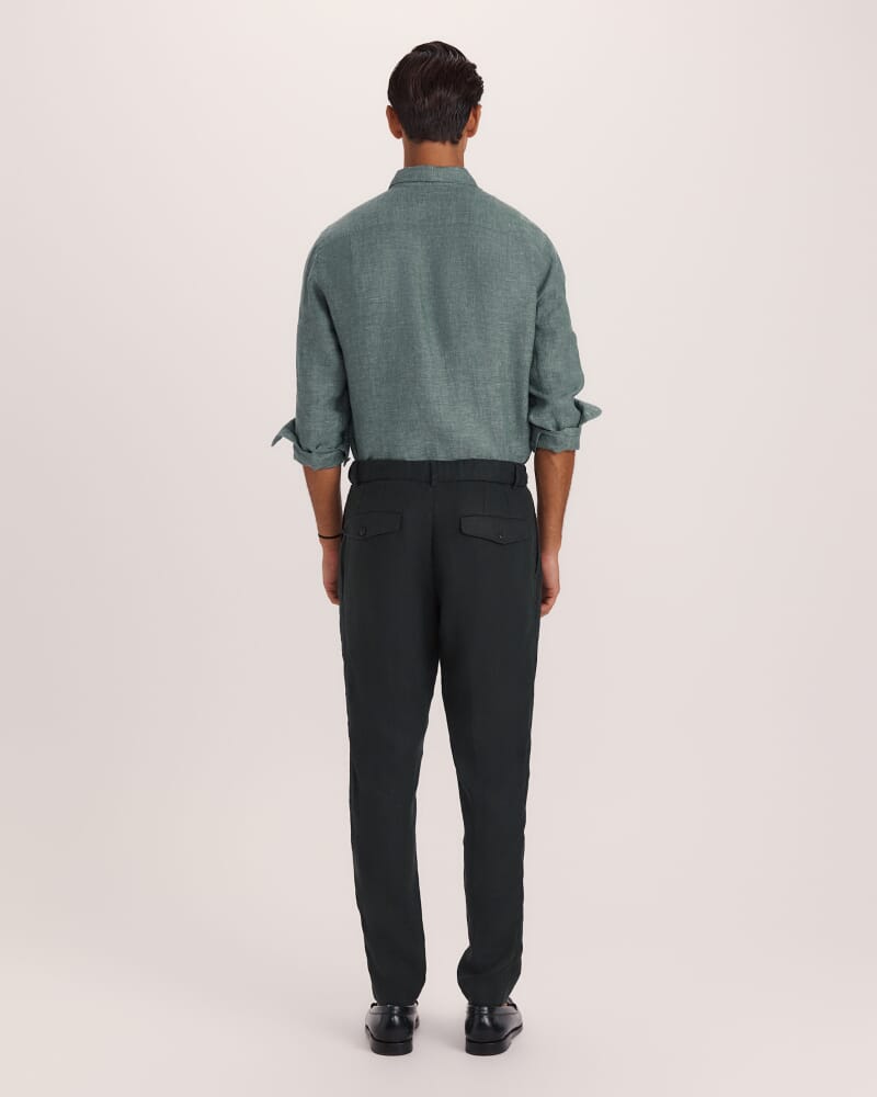 Wade Pleat Front Linen Pant in SEAWEED