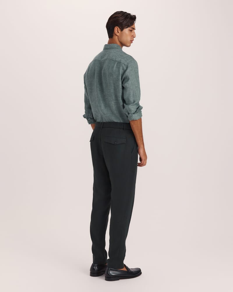 Wade Pleat Front Linen Pant in SEAWEED