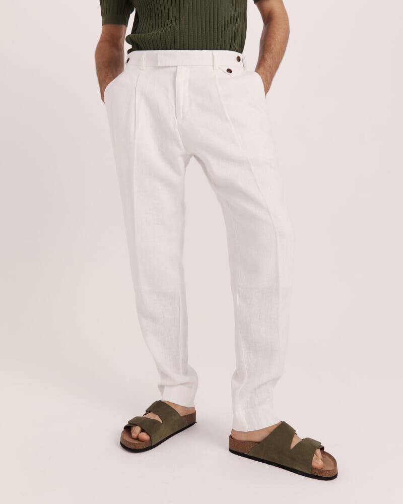 Wade Pleat Front Linen Pant in WHITE