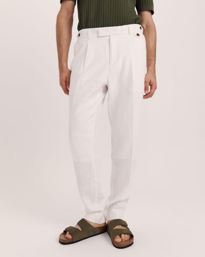 Wade Pleat Front Linen Pant in WHITE