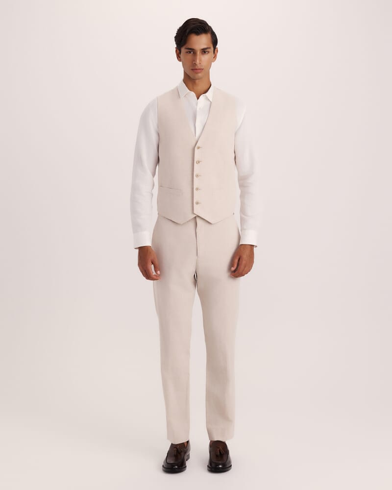 Elias Cotton Linen Waistcoat in OATMEAL