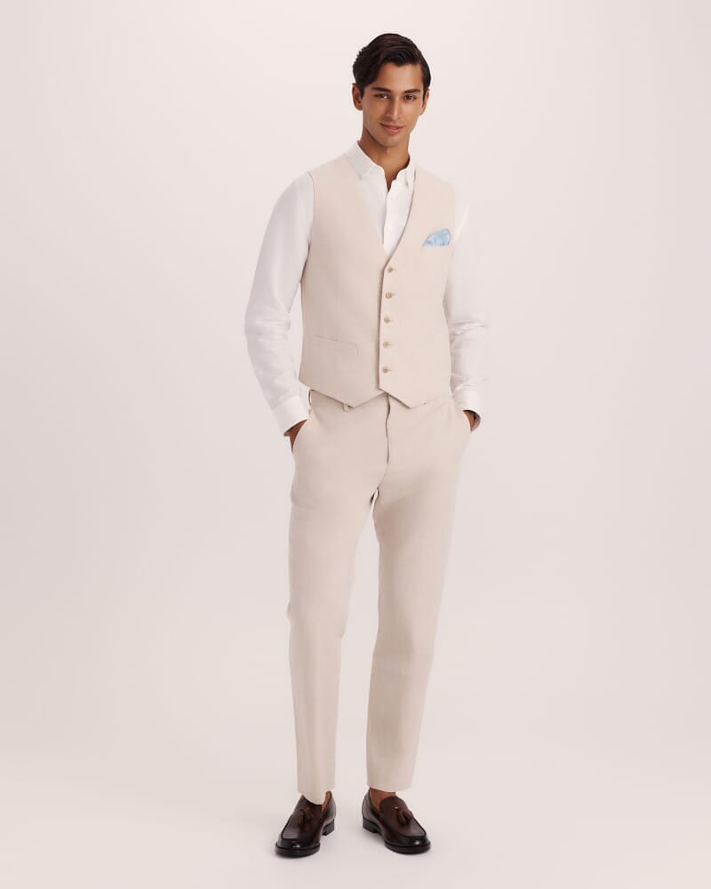 Elias Cotton Linen Waistcoat in OATMEAL