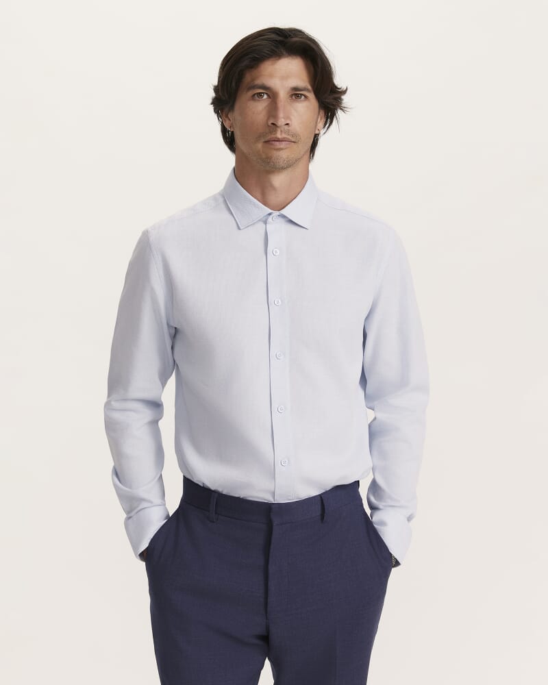 Everett Modern Textured Cotton Shirt in BLUE