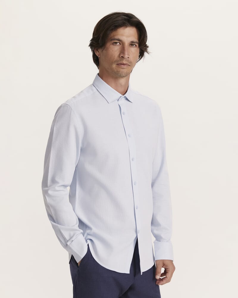 Everett Modern Textured Cotton Shirt in BLUE