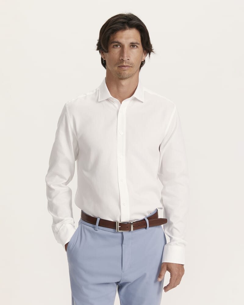 Everett Modern Textured Cotton Shirt in WHITE