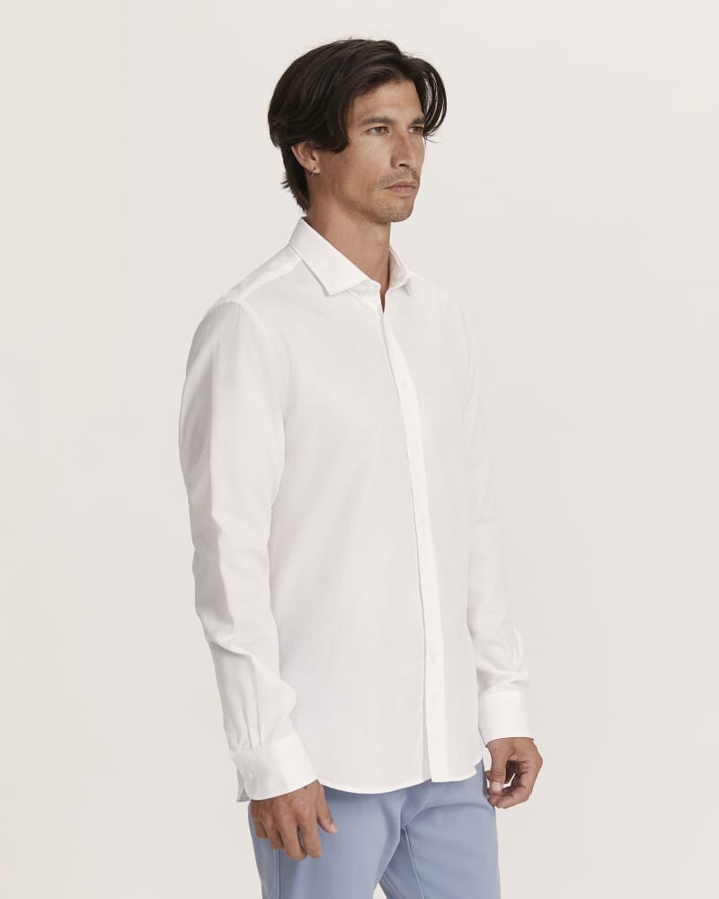 Everett Modern Textured Cotton Shirt in WHITE