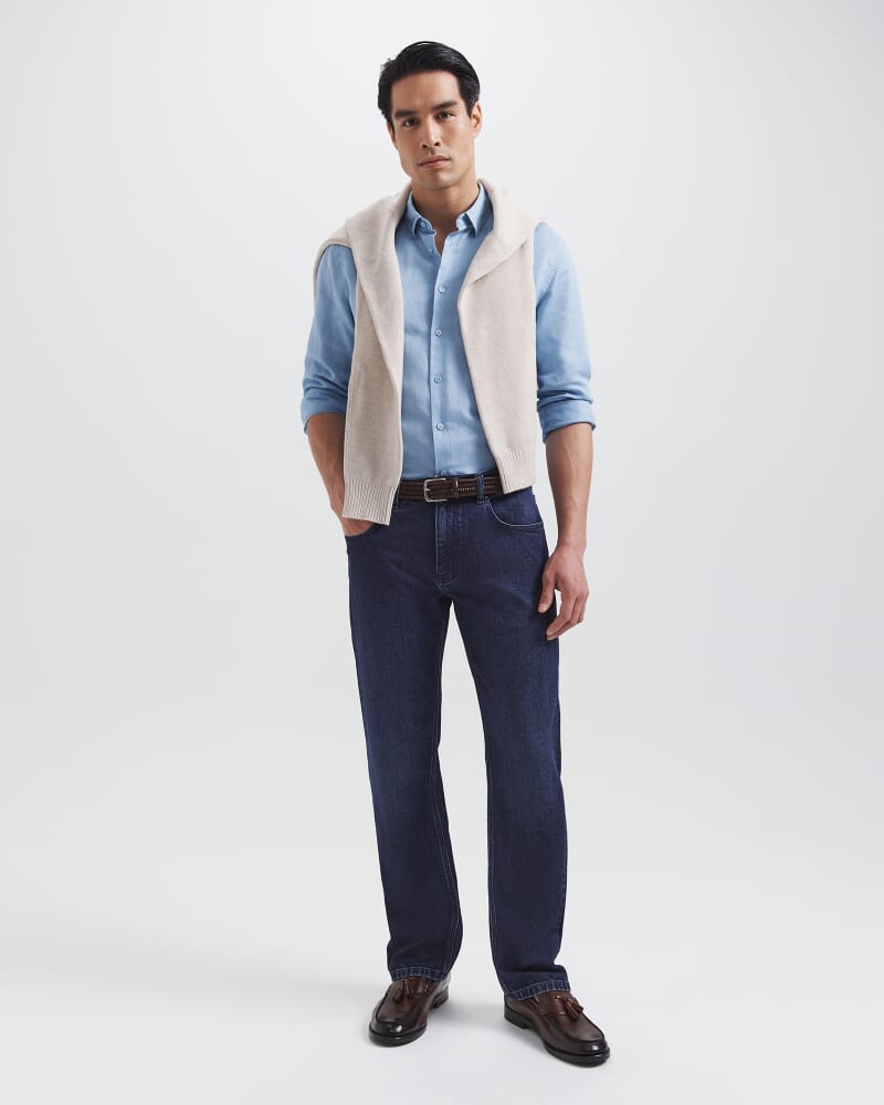 Reeves Long Sleeve Classic Linen Cotton Shirt in GLACIER