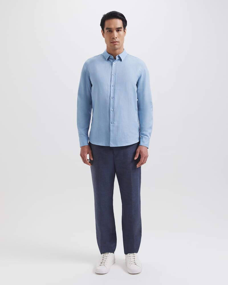 Reeves Long Sleeve Classic Linen Cotton Shirt in GLACIER
