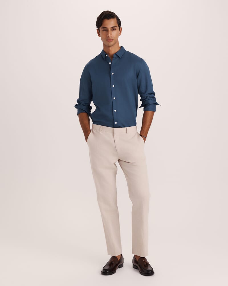 Reeves Long Sleeve Classic Linen Cotton Shirt in INK