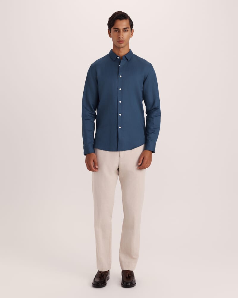 Reeves Long Sleeve Classic Linen Cotton Shirt in INK