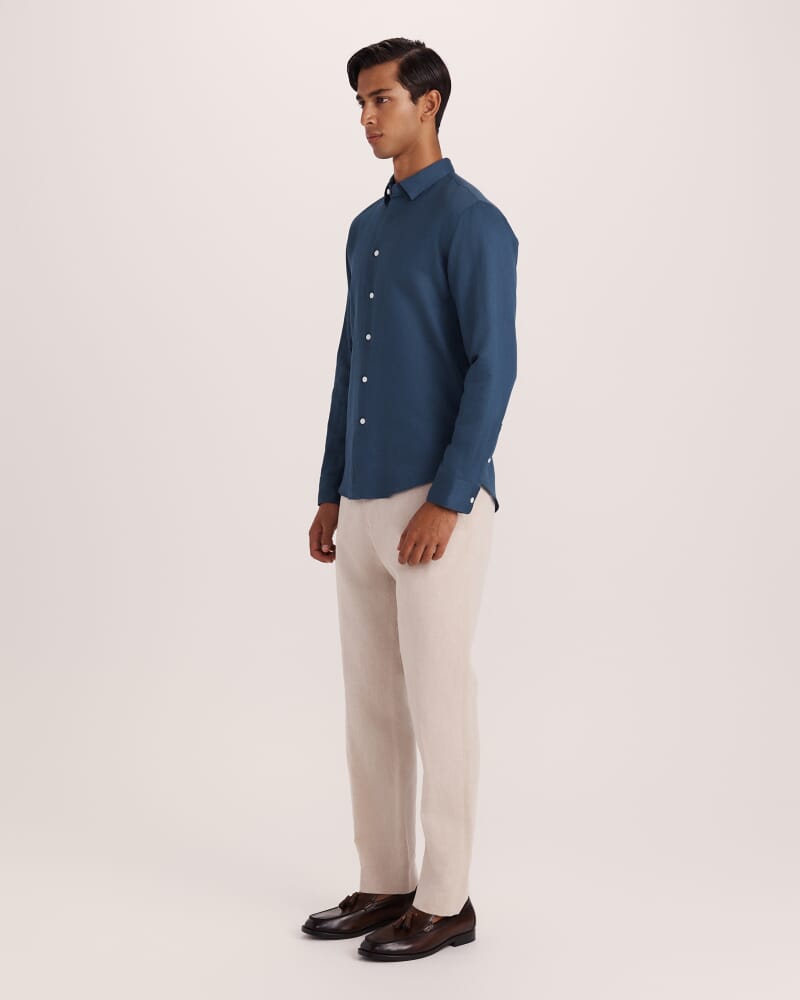 Reeves Long Sleeve Classic Linen Cotton Shirt in INK