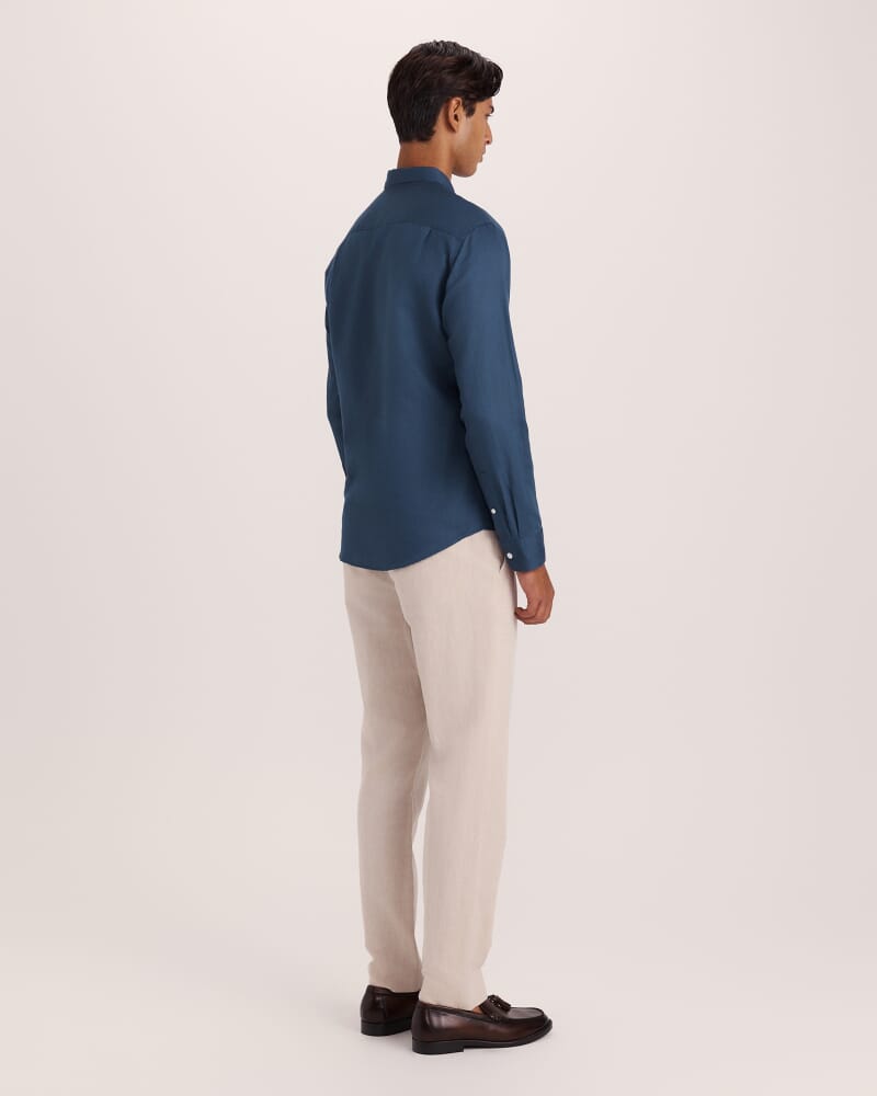 Reeves Long Sleeve Classic Linen Cotton Shirt in INK