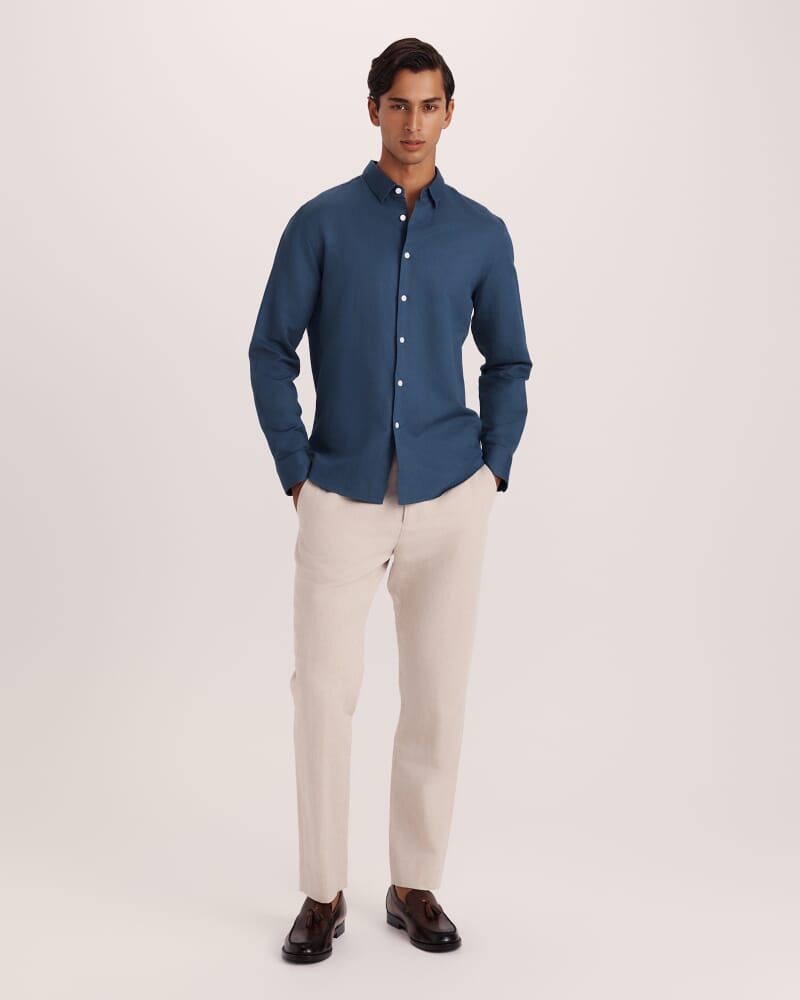Reeves Long Sleeve Classic Linen Cotton Shirt in INK