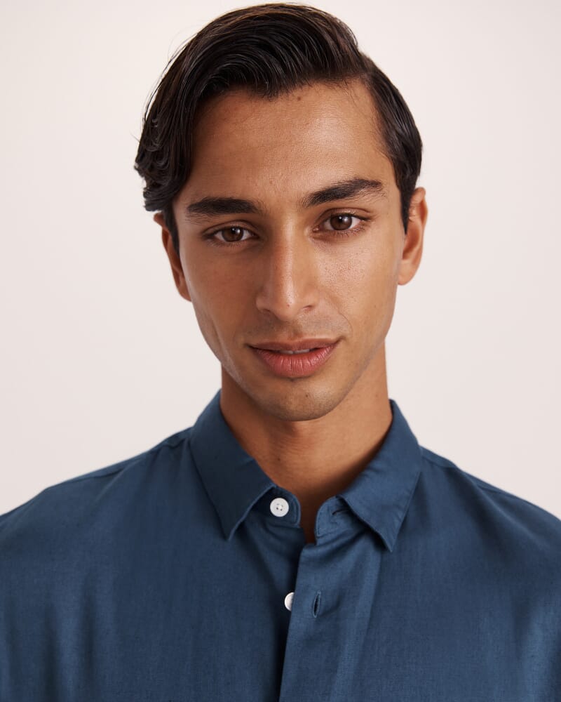 Reeves Long Sleeve Classic Linen Cotton Shirt in INK