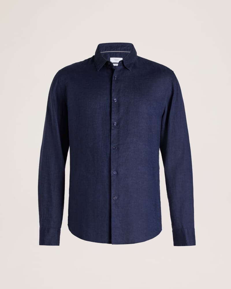 Reeves Long Sleeve Classic Linen Cotton Shirt in INK