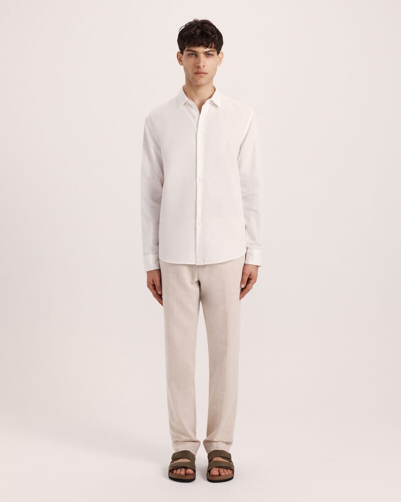 Reeves Long Sleeve Classic Linen Cotton Shirt in IVORY