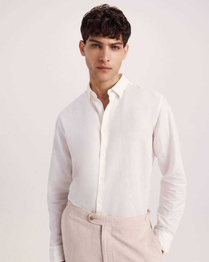 Reeves Long Sleeve Classic Linen Cotton Shirt in IVORY