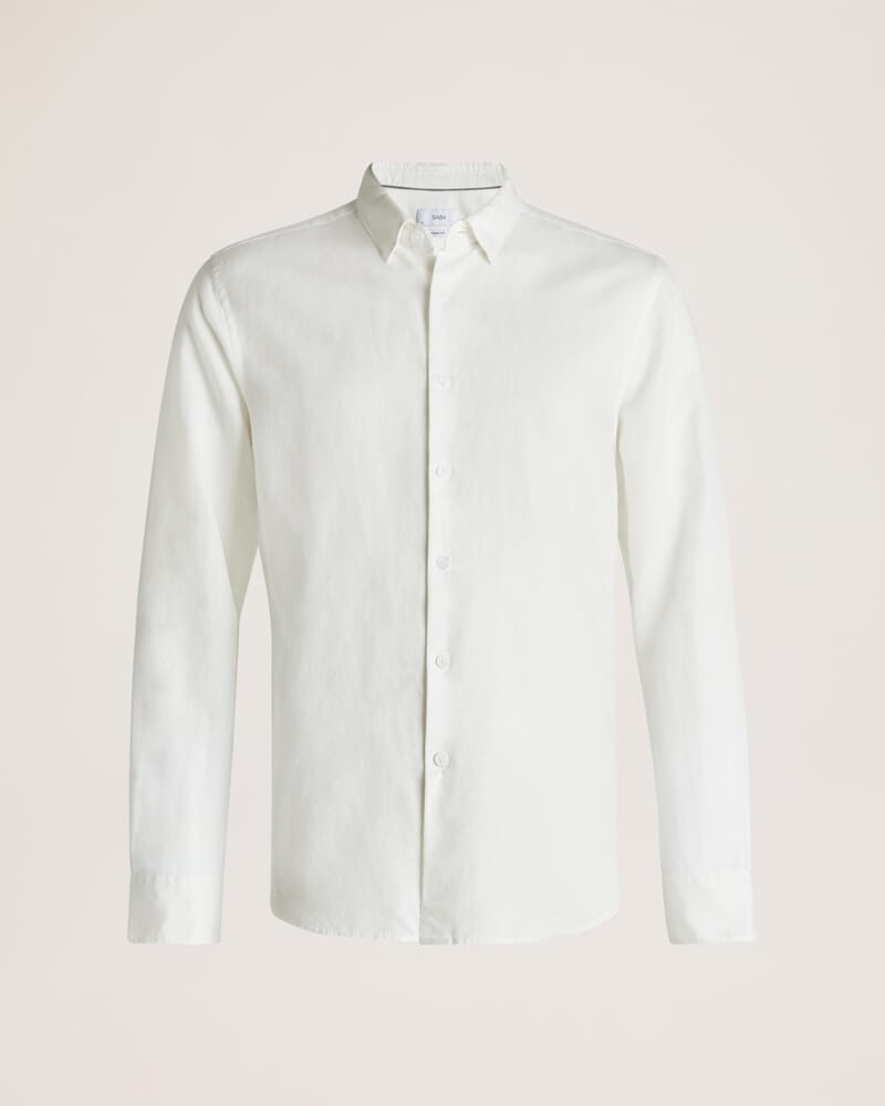 Reeves Long Sleeve Classic Linen Cotton Shirt in IVORY