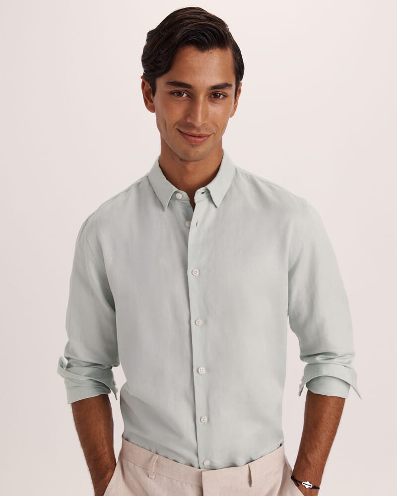 Reeves Long Sleeve Classic Linen Cotton Shirt in MINT