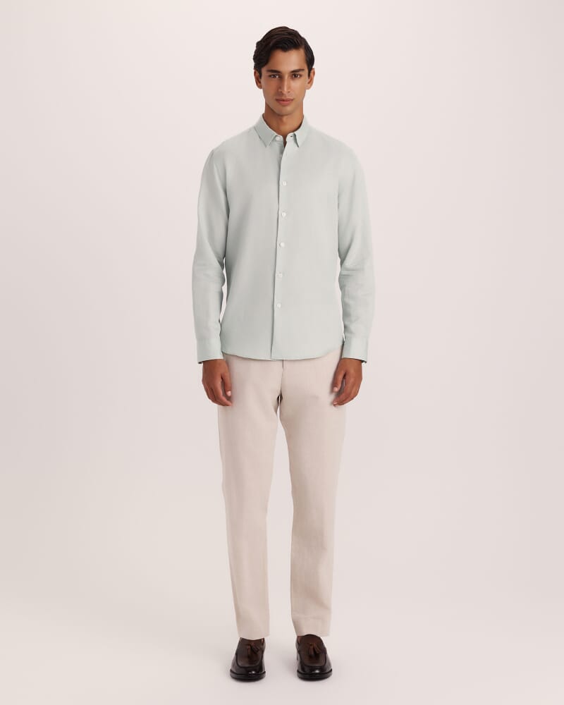 Reeves Long Sleeve Classic Linen Cotton Shirt in MINT