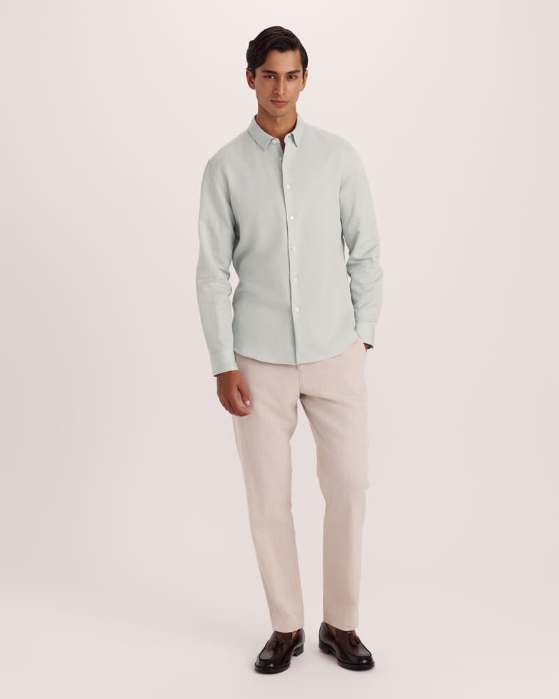 Reeves Long Sleeve Classic Linen Cotton Shirt in MINT