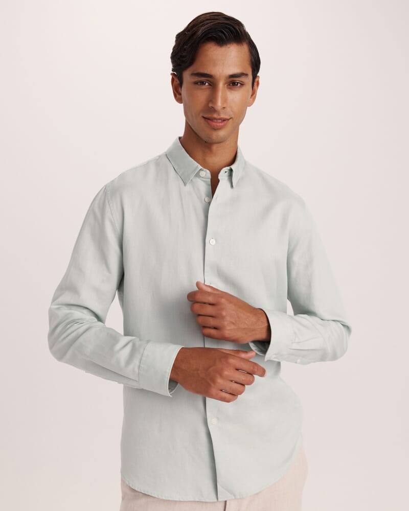 Reeves Long Sleeve Classic Linen Cotton Shirt in MINT