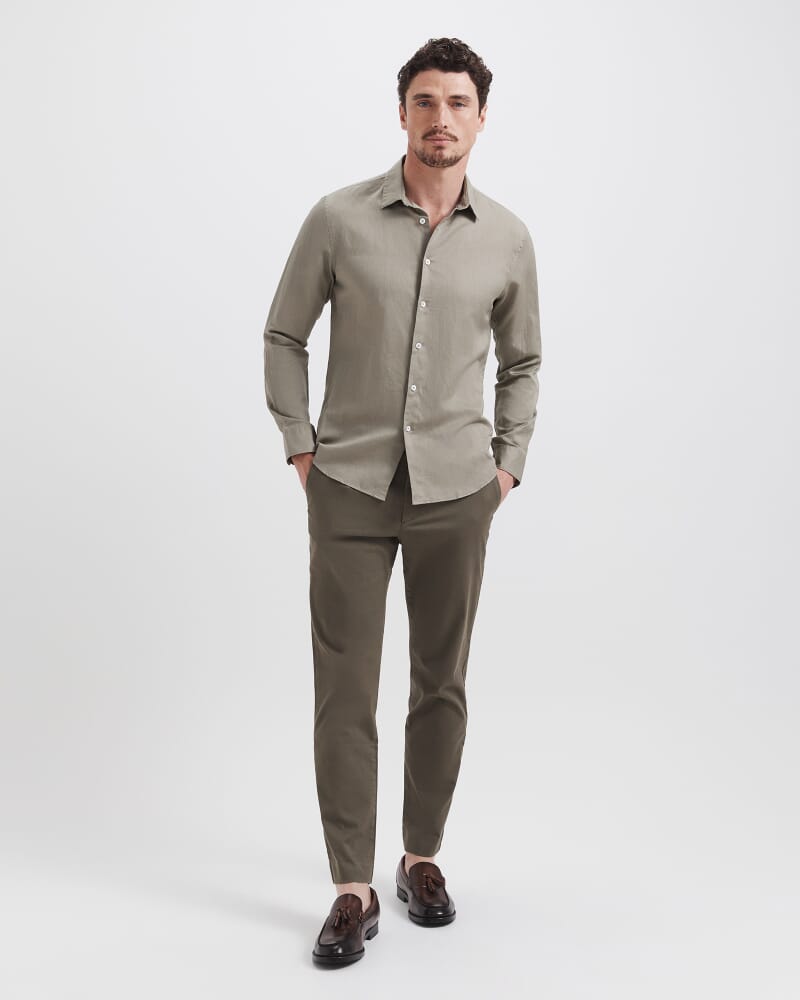 Reeves Long Sleeve Classic Linen Cotton Shirt in MOSS