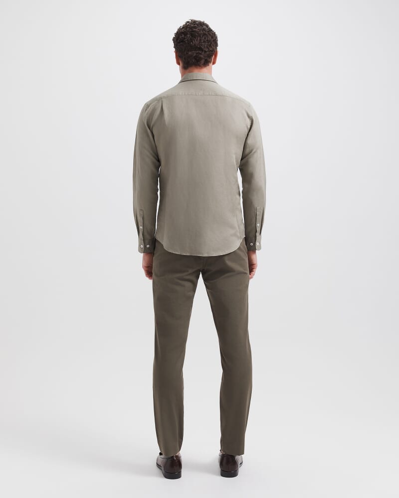 Reeves Long Sleeve Classic Linen Cotton Shirt in MOSS