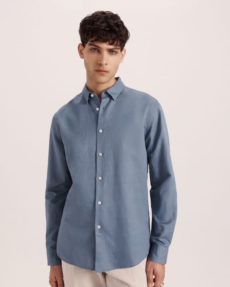 Reeves Long Sleeve Classic Linen Cotton Shirt in SLATE