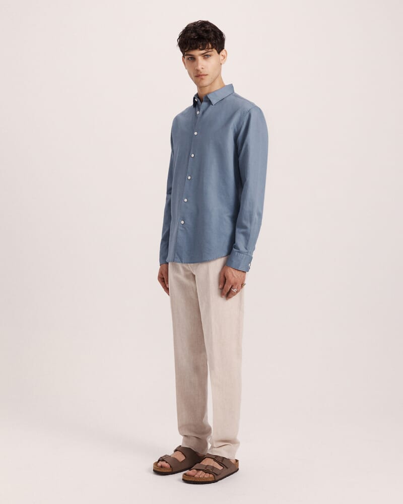 Reeves Long Sleeve Classic Linen Cotton Shirt in SLATE