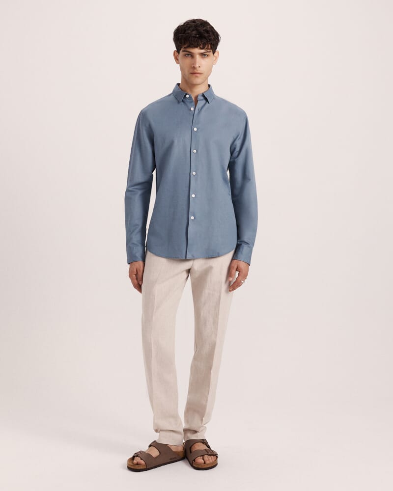 Reeves Long Sleeve Classic Linen Cotton Shirt in SLATE