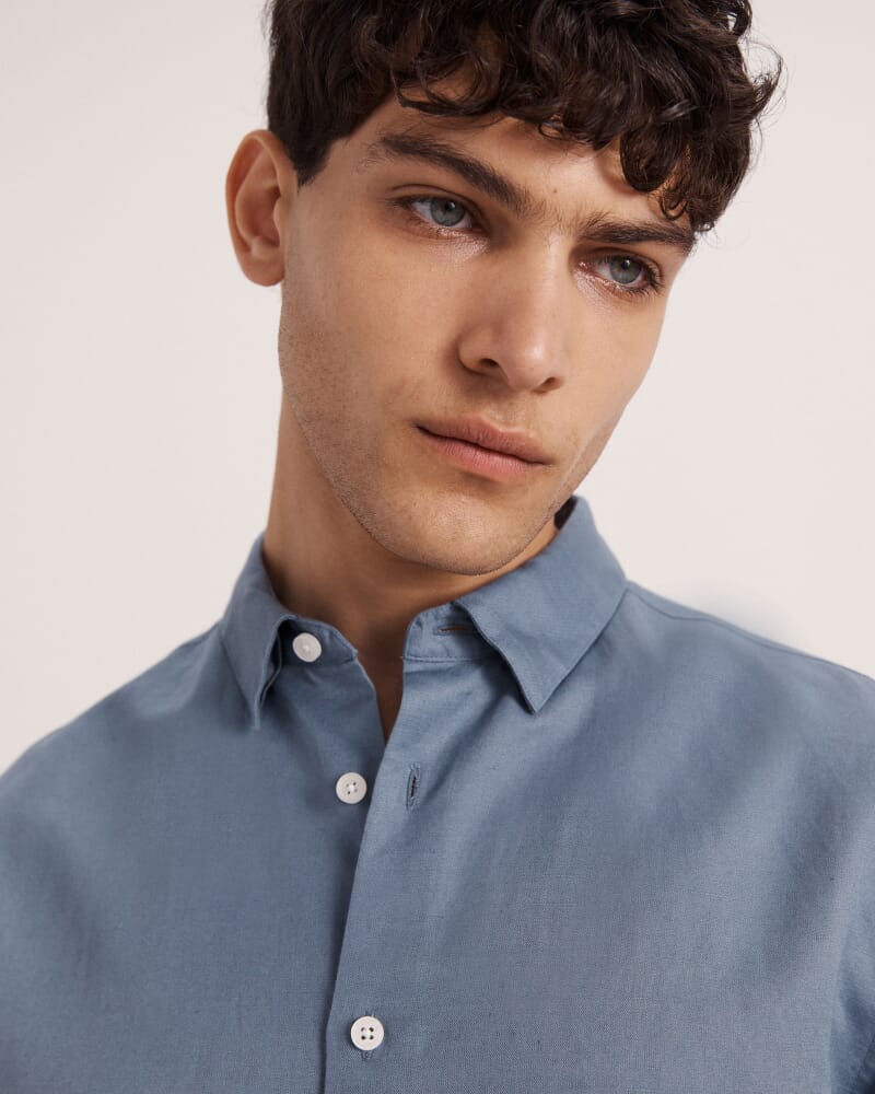 Reeves Long Sleeve Classic Linen Cotton Shirt in SLATE