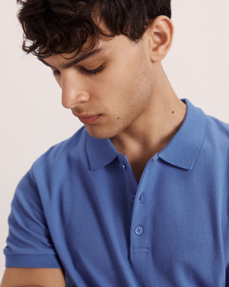 Kane Cotton Blend Waffle Polo in ROYAL BLUE
