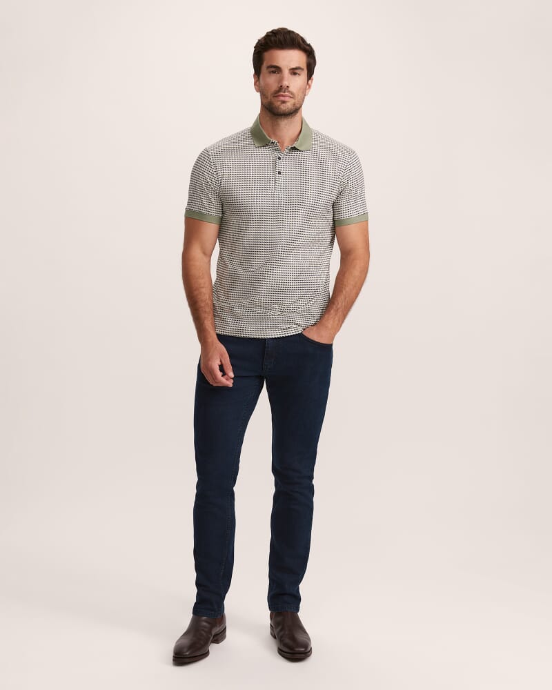 Bale Geo Print Cotton Polo in OLIVE/INK