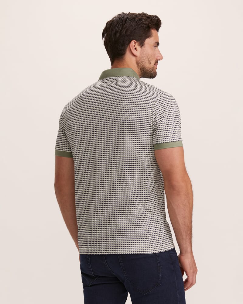 Bale Geo Print Cotton Polo in OLIVE/INK