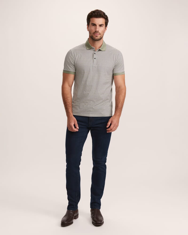 Bale Geo Print Cotton Polo in OLIVE/INK