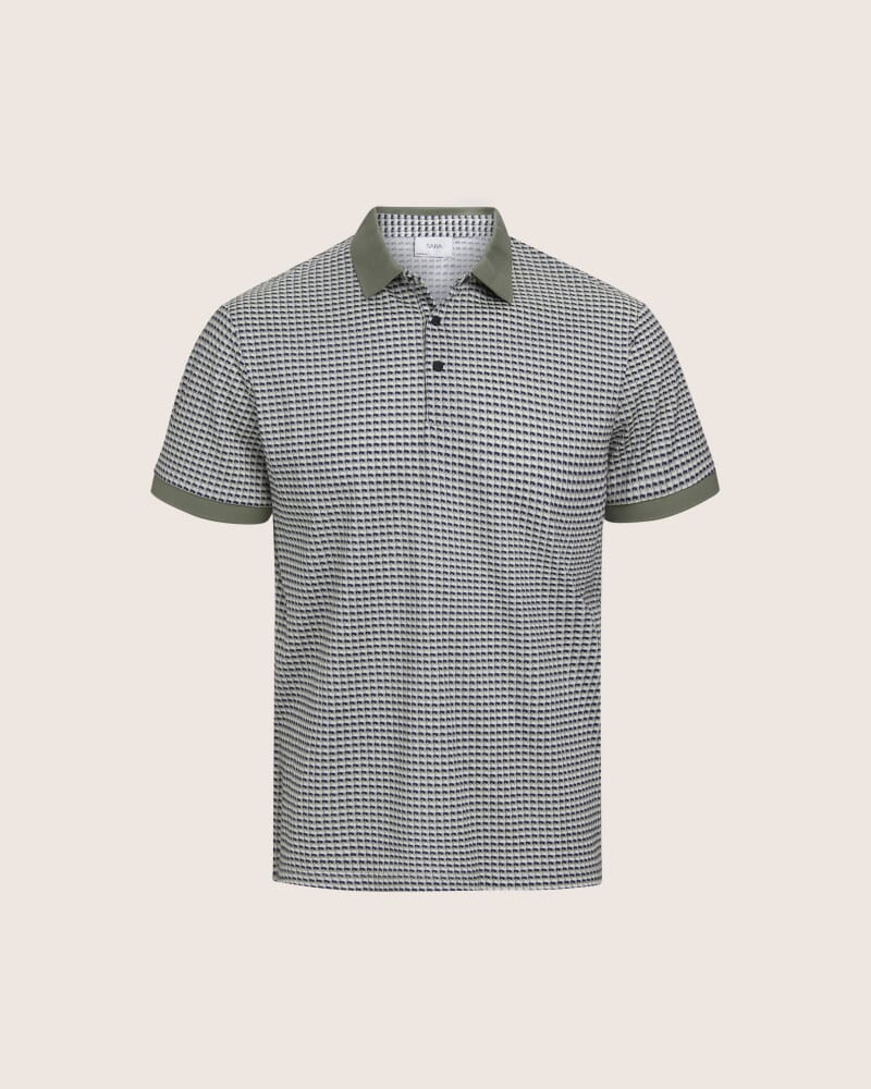 Bale Geo Print Cotton Polo in OLIVE/INK