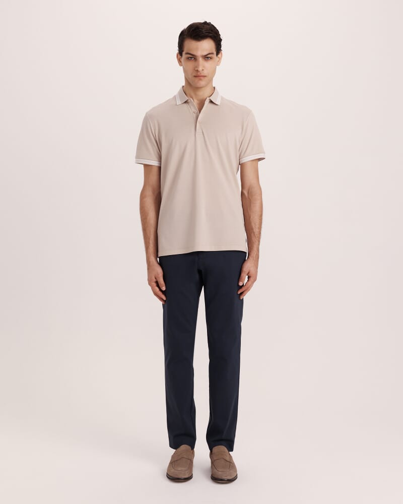 Andy Tipped Cotton Polo in DUNE