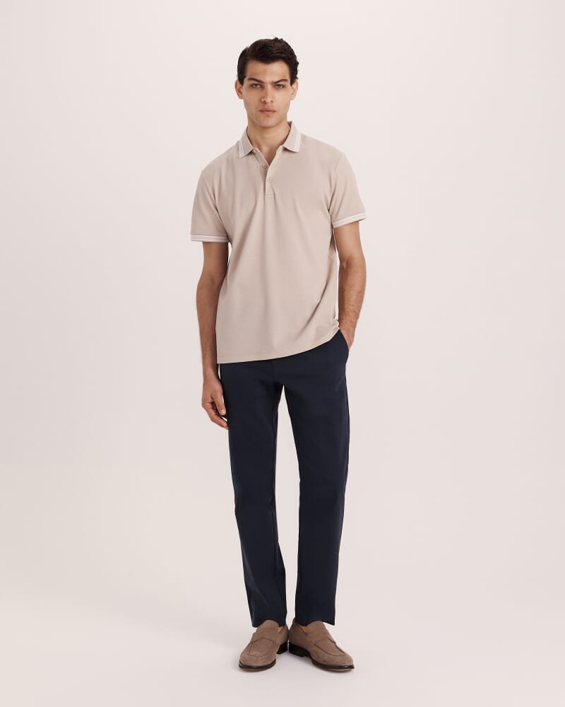 Andy Tipped Cotton Polo in DUNE