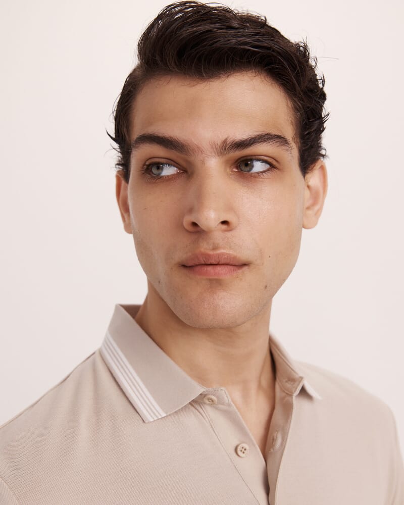 Andy Tipped Cotton Polo in DUNE