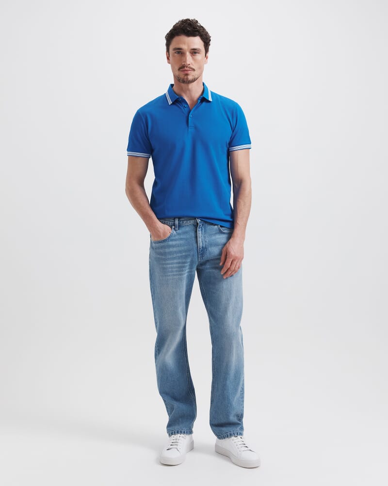 Andy Tipped Cotton Polo in LAPIS