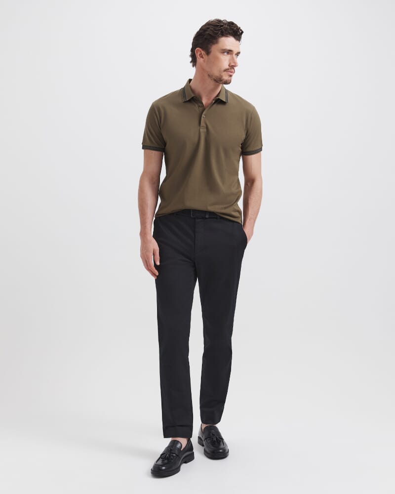Andy Tipped Cotton Polo in OLIVE
