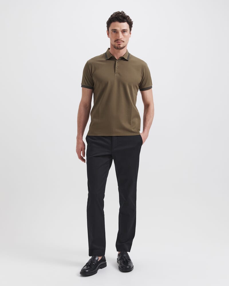 Andy Tipped Cotton Polo in OLIVE