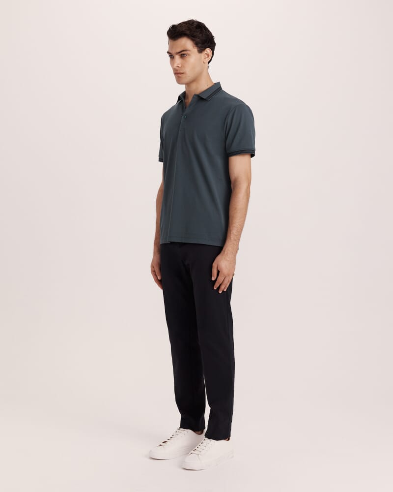 Andy Tipped Cotton Polo in SEAWEED