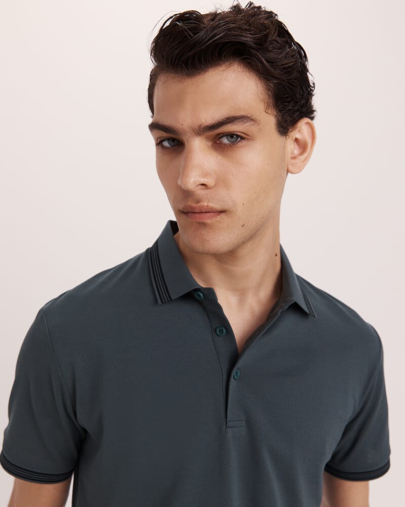 Andy Tipped Cotton Polo in SEAWEED